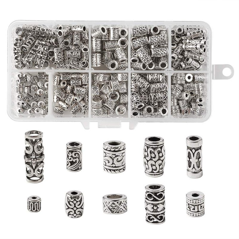 KISSITTY 300pcs/Box Tibetan Antique Silver Column Spacer Beads Tube Charm Beard Beads for Men 4.5mm-18mm for DIY Jewelry Craft Making 1.5mm-4.5mm Hole - Image 1